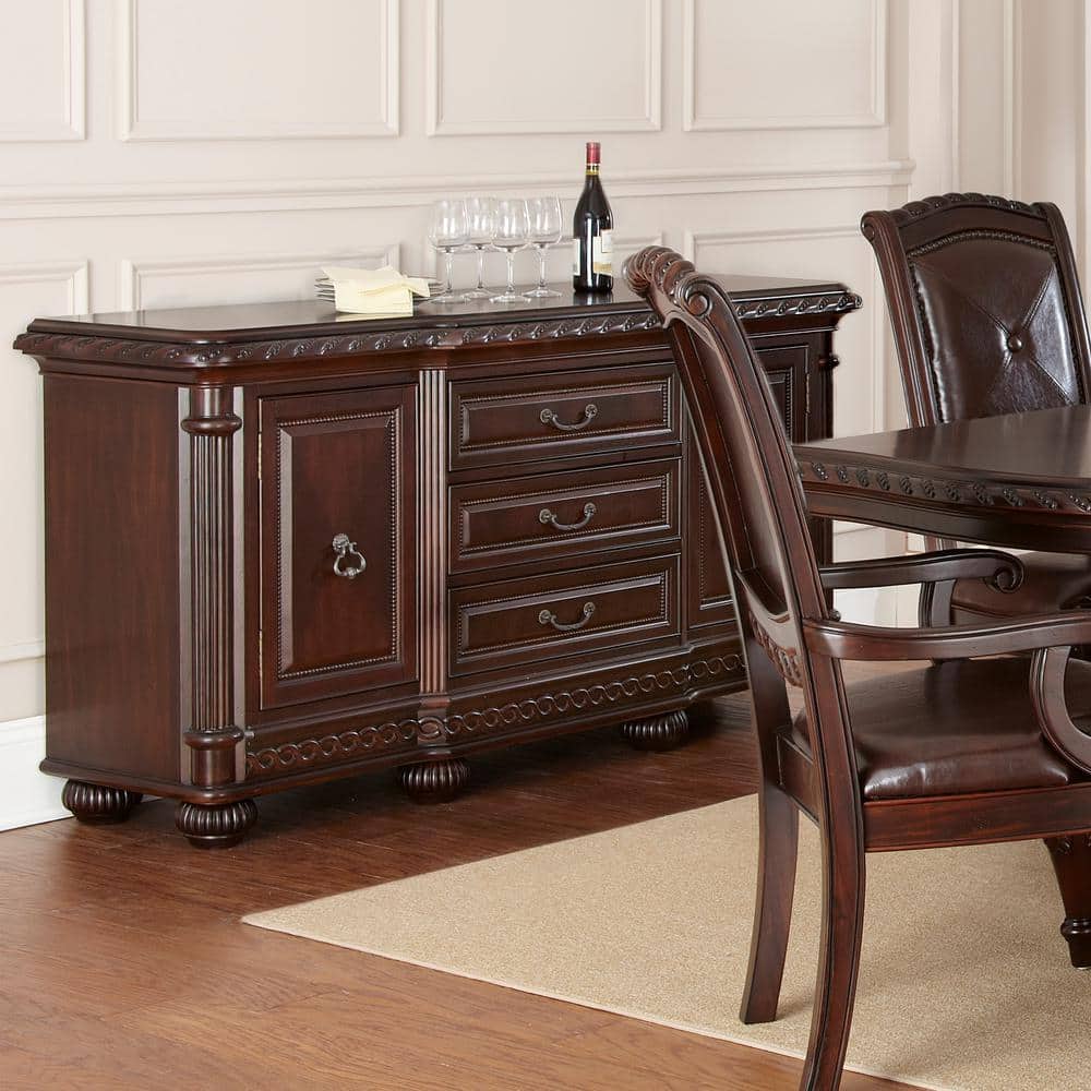 Antoinette Traditional Brown Cherry Mahogany Buffet with 3 Drawers