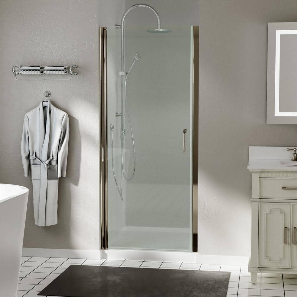 32 in. W x 72 in. H Pivot Semi-Frameless Shower Door in Brushed Nickel with