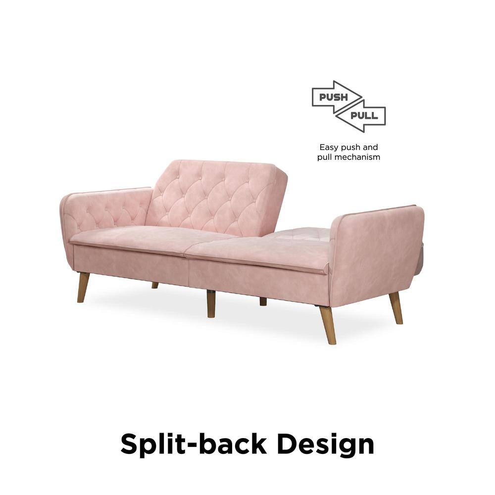 Pink Tufted Faux Leather Twin Sleeper Sofa with Memory Foam