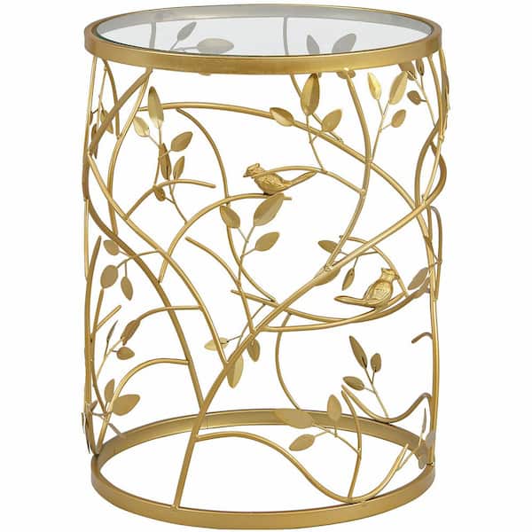 FirsTime & Co. 16.5 in. x 16.5 in. x 22 in. Round Metal Gold Large Bird and Branches Side Table