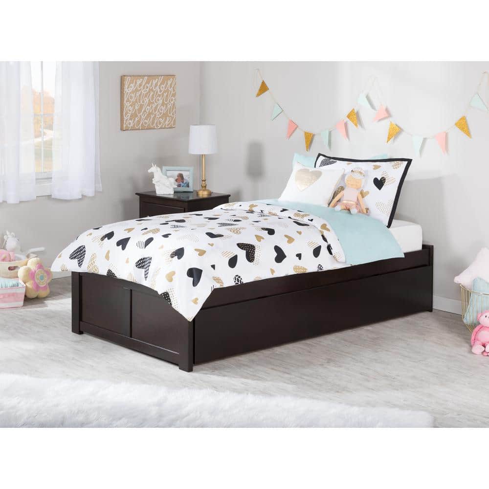 Espresso Twin Wood Platform Bed with Trundle and Slats