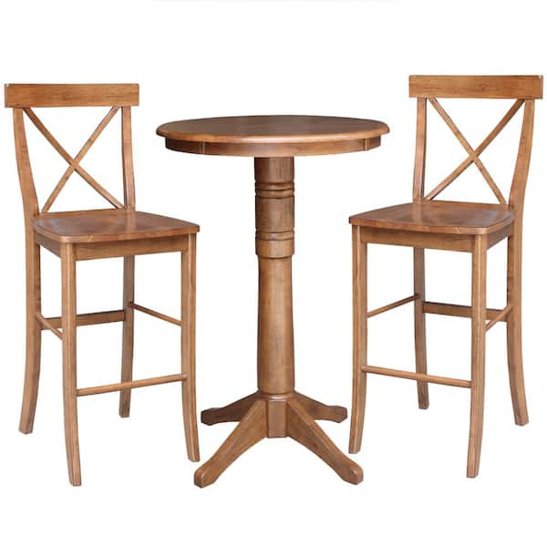 International Concepts 3-Piece 30 in. Bourbon Oak Round Bar Height Dining Table and 2-Stools