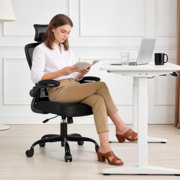 KERDOM Fabric Cushioned Ergonomic Chair in Black with Breathable