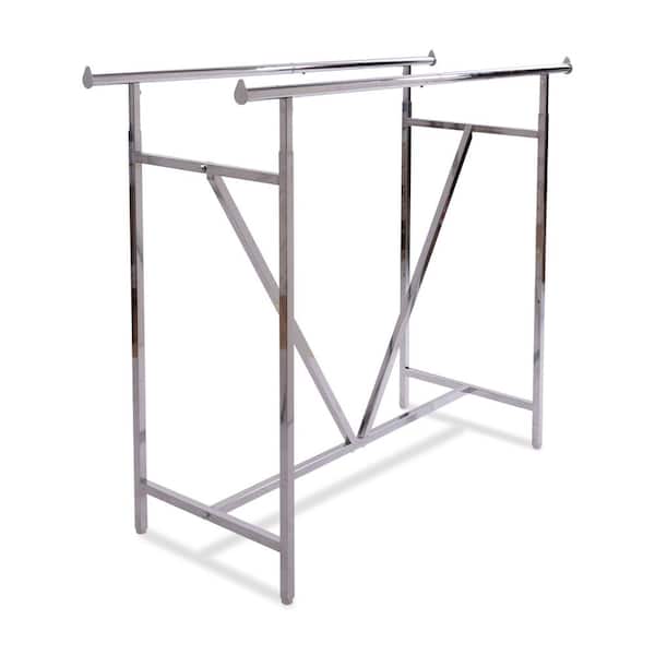 Econoco Chrome Metal 22 in. W x 70 in. H Adjustable Double Bar Clothes Rack with V-Brace