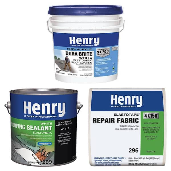 587 Dura-Brite White Roof Coating 4.75 gal., 289 Roofing Sealant 0.90 gal. and 296 ElastoTape 4 in. x 150 ft. Combo