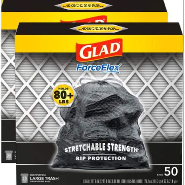 Glad 30 Gal. ForceFlex Black Drawstring Large Outdoor Trash Bags (50-Count, 2-Pack)