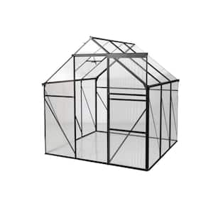 74.4 in. W x 74.4 in. D x 75.6 in. H Black Aluminum Frame Polycarbonate Greenhouse with Sliding Door and Adjustable Roof