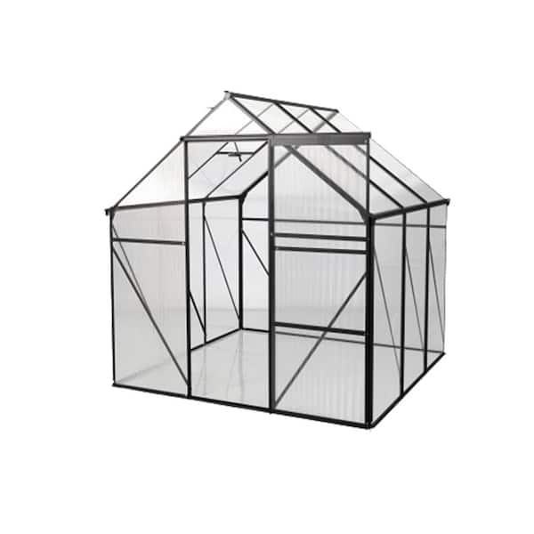 Misopily 74.4 in. W x 74.4 in. D x 75.6 in. H Black Aluminum Frame Polycarbonate Greenhouse with Sliding Door and Adjustable Roof