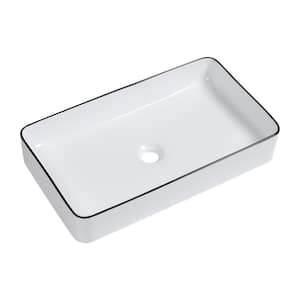 24 in. W x 14 in. D x 4 in. H Bathroom Rectangular Ceramic Vessel Sink Single Bowl with Black Trim in White