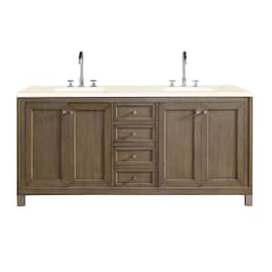 Chicago 72 in. W x 23.5 in. D x 33.8 in. H Doule bBath Vanity in Whitewashed Walnut with Eternal Marfil Quartz Top