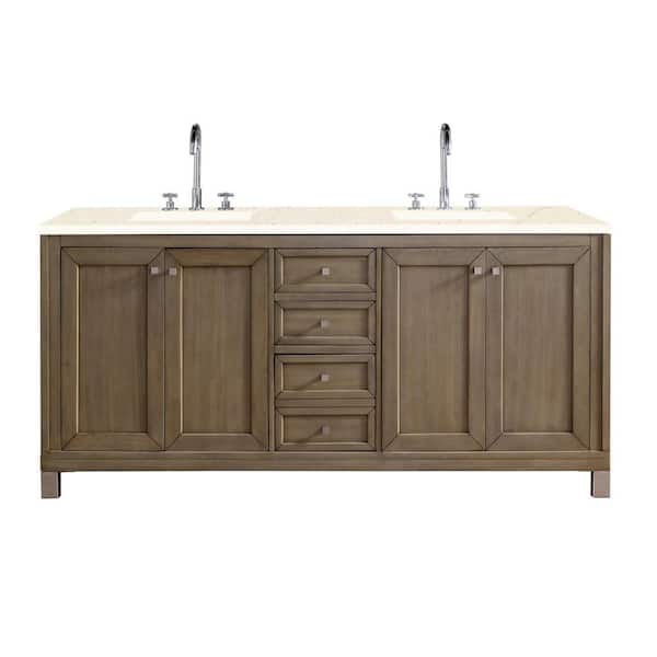 James Martin Vanities Chicago 72 in. W x 23.5 in. D x 33.8 in. H Doule bBath Vanity in Whitewashed Walnut with Eternal Marfil Quartz Top