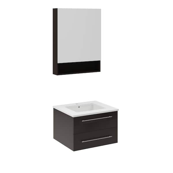 Fresca Lucera 24 in. Single Sink Wall Mount Espresso Bath Vanity with White Quartz Top, Undermount Sink and Medicine Cabinet