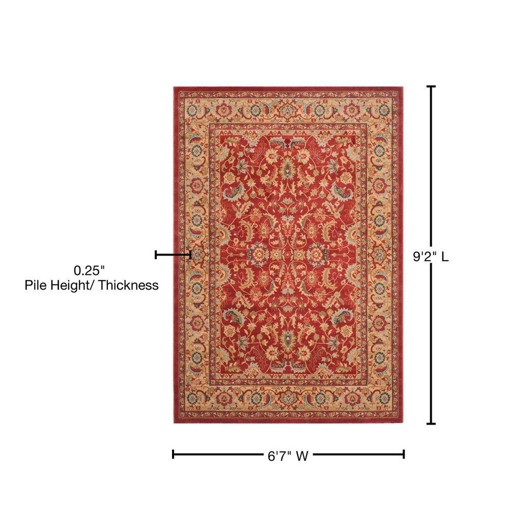 Red and Natural Rectangular Synthetic Persian Area Rug