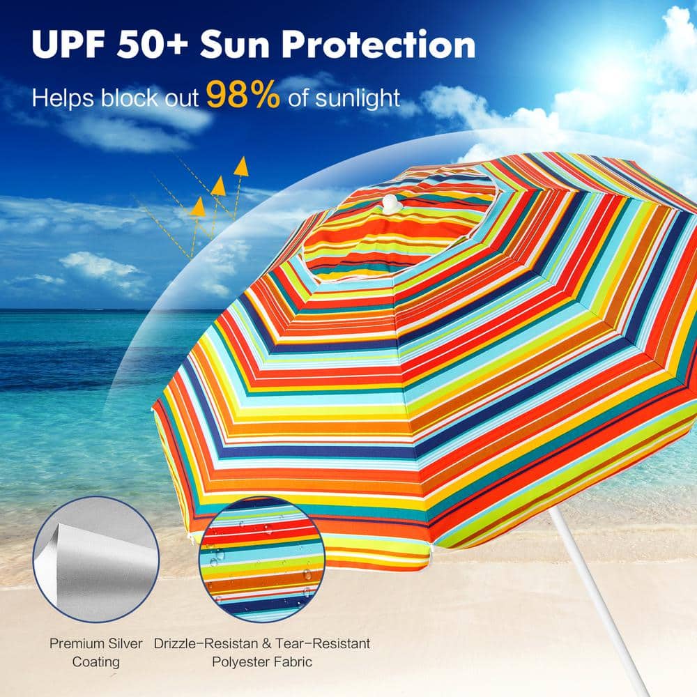 6.5 Feet Orange Striped Beach Umbrella with Fiberglass Ribs