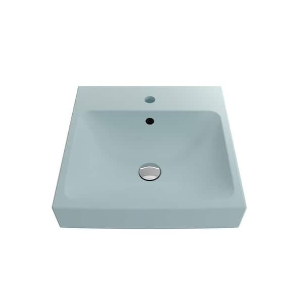 BOCCHI Scala Arch Wall-Mounted Matte Ice Blue 19 in. 1-Hole Fireclay Square Vessel Sink