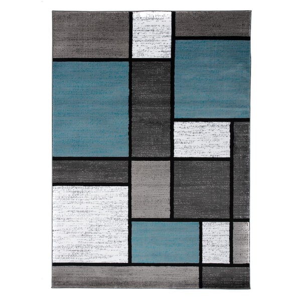 Contemporary Geometric Boxes Blue/Gray 10 ft. x 14 ft. Indoor Area Rug