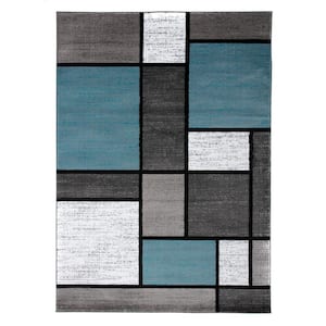 Contemporary Geometric Boxes Blue/Gray Indoor 3 ft. 3 in. x 5 ft. Area Rug