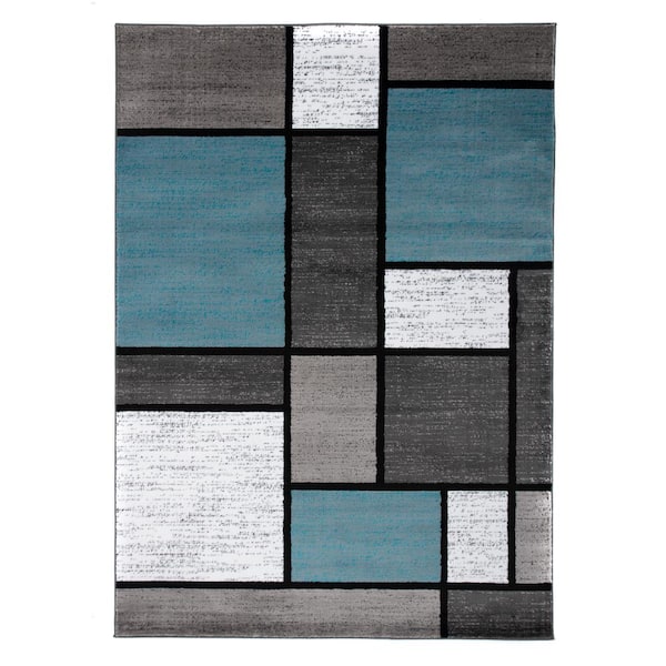 World Rug Gallery Contemporary Geometric Boxes Blue/Gray 9 ft. x 12 ft. Indoor Area Rug
