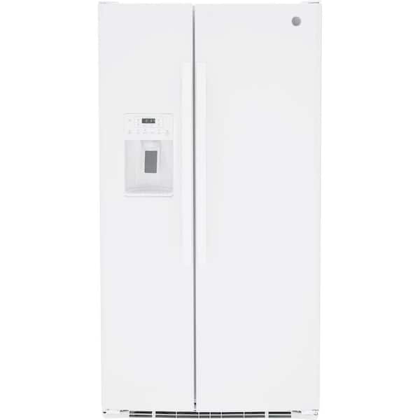 GE 25.3 cu. ft. Side-by-Side Refrigerator in White, Standard Depth