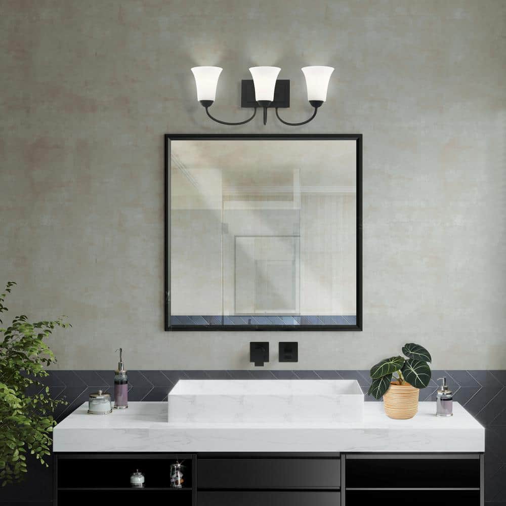 Elegant Ridgedale Black 3-Light Vanity with Satin Opal White Glass