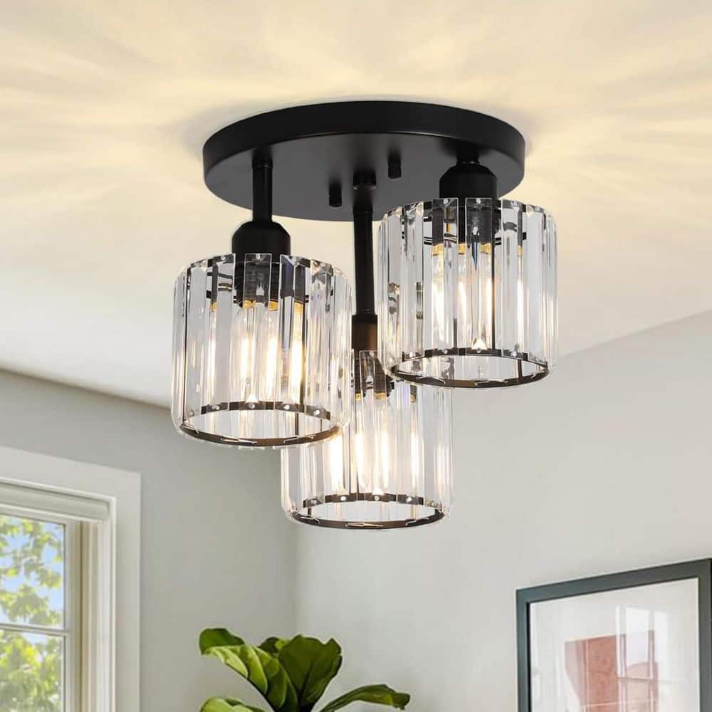Crystal Series 12.99 in. 3-Light Black Semi-Flush Mount with Clear Crystal Shade and E26 Bulbs (No Bulb Included) price history on PriceWatchPro