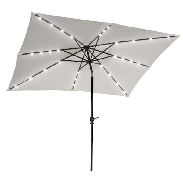 Unbranded 10 ft. x 6.5 ft. Market Rectangular LED Umbrella with Tilt and Crank Waterproof Canopy Garden and Pool in White