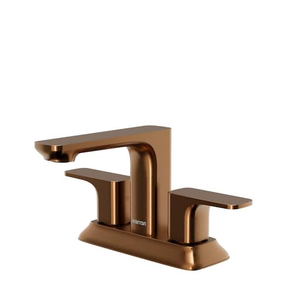 Karran Venda Centerset 2-Handle 2-Hole Bathroom Faucet with Matching Pop-Up Drain in Brushed Copper