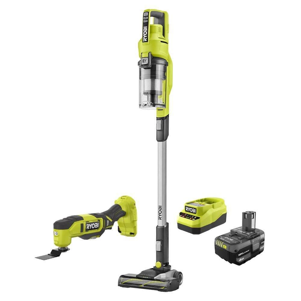 RYOBI ONE+ 18V Cordless Stick Vacuum Cleaner Kit w/ 4.0 Ah Battery ...