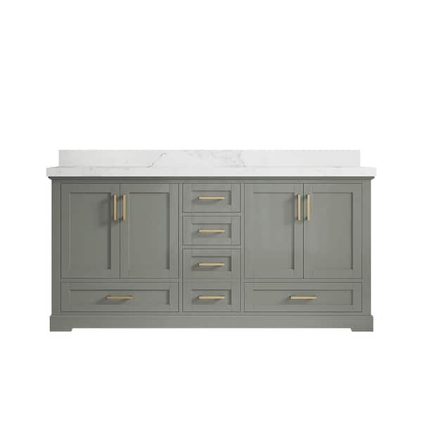 Willow Collections Boston 72 in. W x 22 in. D x 36 in. H Double Sink Bath Vanity in Evergreen with 2 in. Calacatta Nuvo Quartz Top