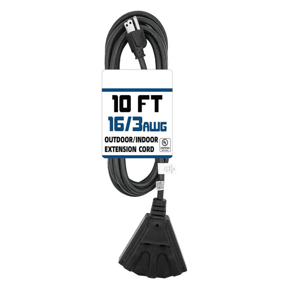 10 ft. 16/3 SJTW Indoor/Outdoor Extension Cord with 3 Outlets, 3 Prong Grounded Plug, Black, Heavy Duty, Weatherproof price history on PriceWatchPro
