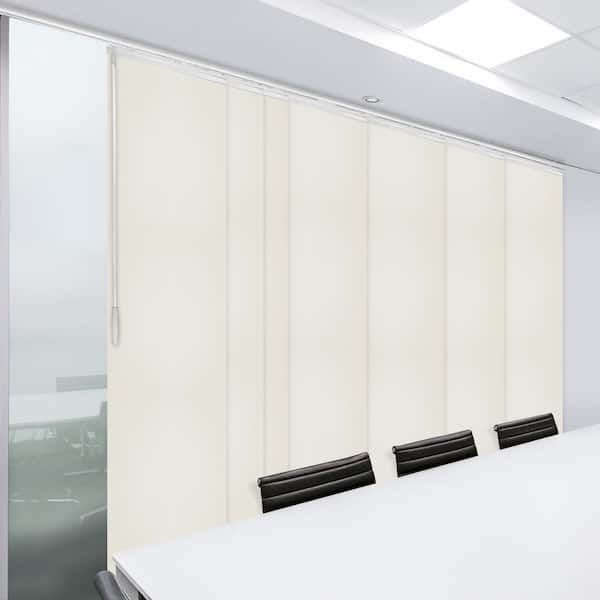 EMOH Putty 110 in. - 153 in. W x 116 in. L Adjustable 7- Panel White Single Rail Panel Track with 23.5 in. Slates