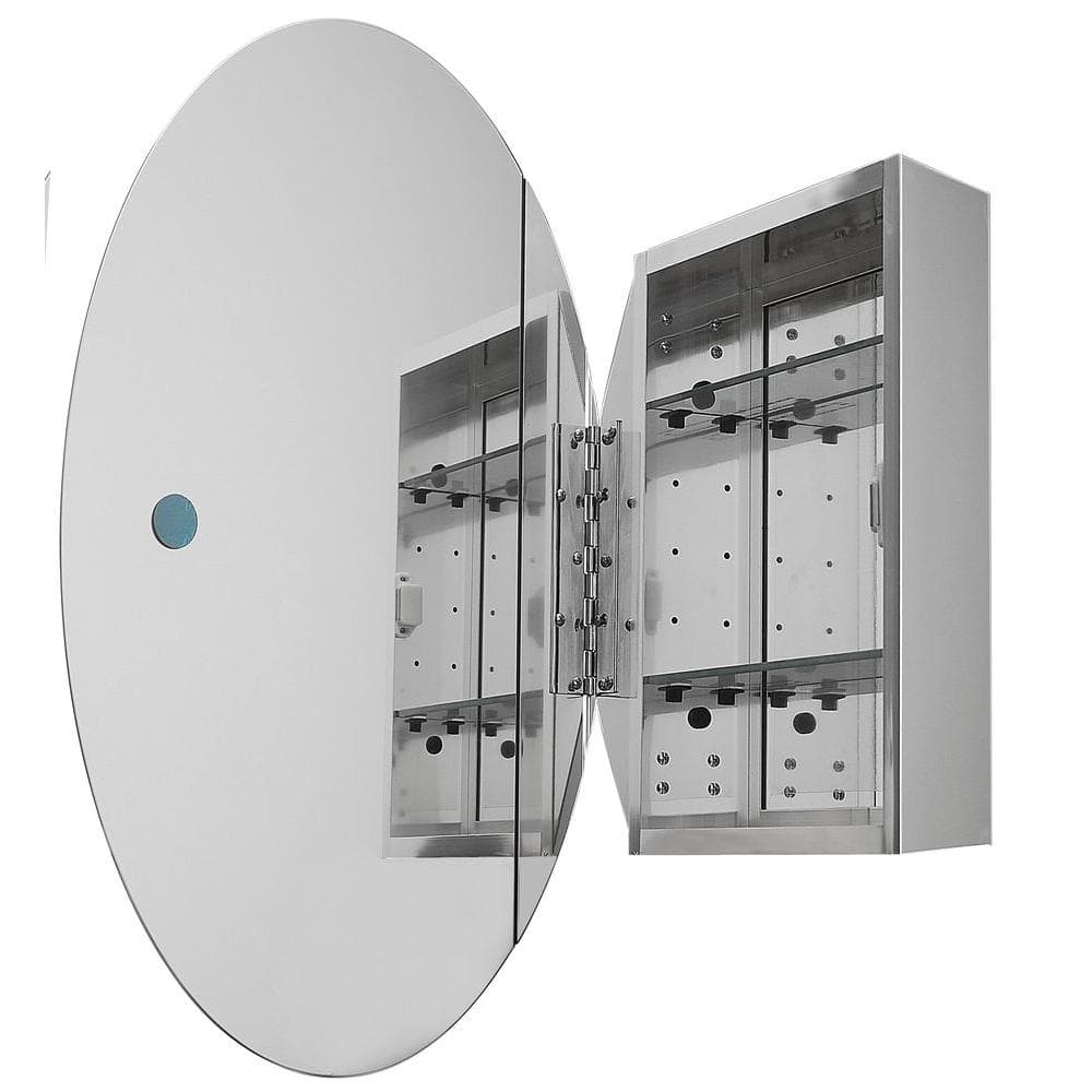 36-Inch Oval Beveled Mirror Medicine Cabinet with Adjustable Shelves