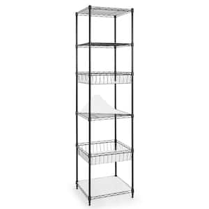 Black 6-Tier Steel Garage Storage Shelving Unit with Baskets and Liner (18 in. W x 72 in. H x 18 in. D)