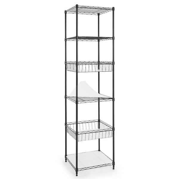 Black 6-Tier Steel Garage Storage Shelving Unit with Baskets and Liner (18 in. W x 72 in. H x 18 in. D)