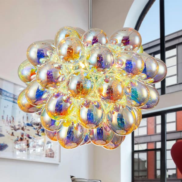 RRTYO Eton 6-Light 21.6 in. Modern Glam Chrome Cluster Sputnik Iridescent Glass Globe Bubble Chandelier for Living Room