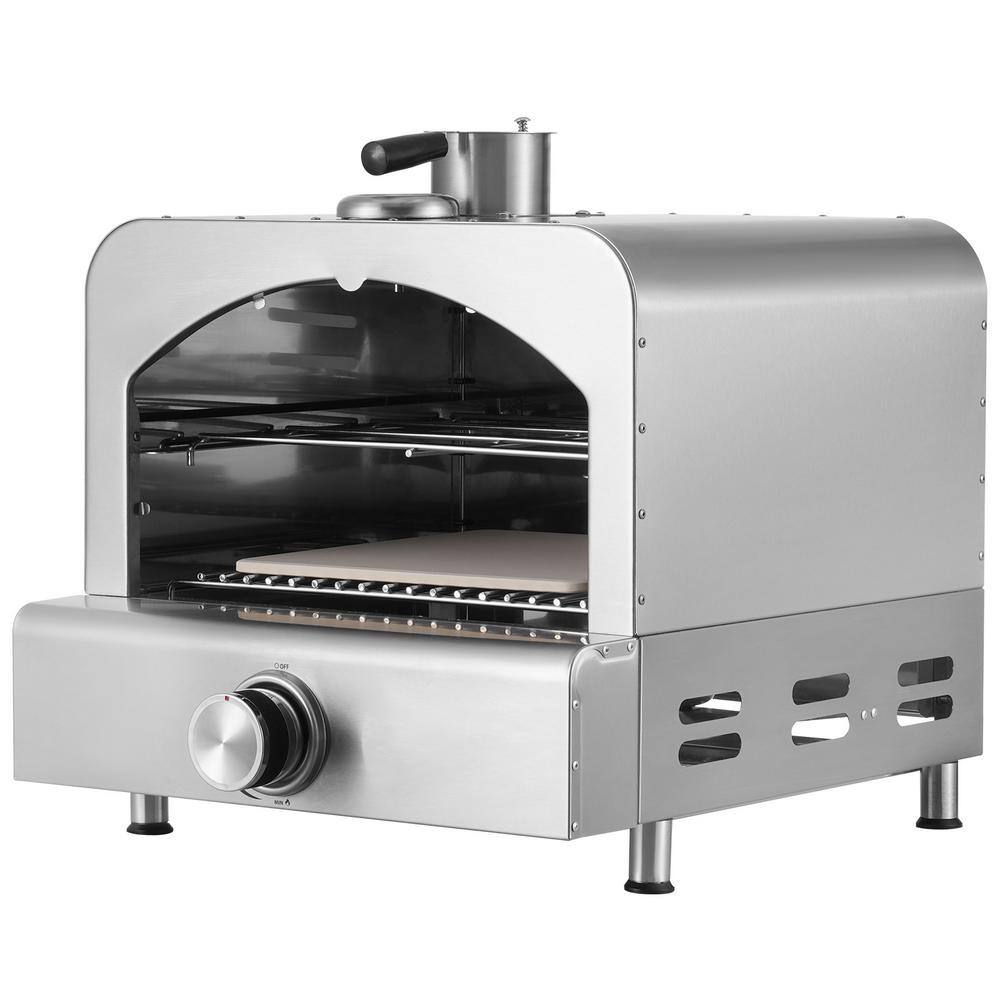 Portable Pizza Oven 13 in. Propane Powered Outdoor Pizza Ovenwith Thickened Cordierite Pizza Stone in Stainless Steel