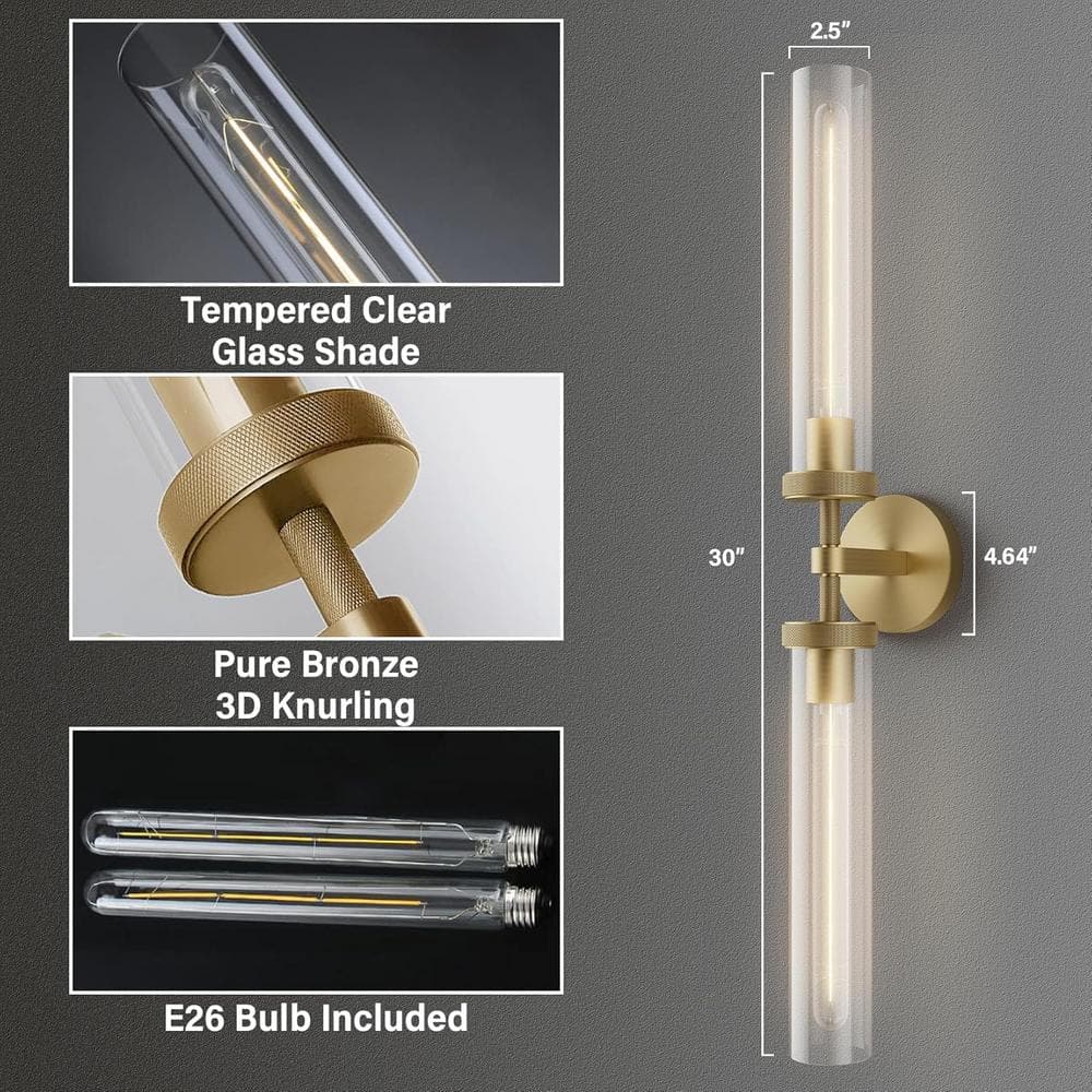 Gold Double Tube Glass and Metal Wall Sconce