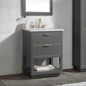 Allie 25 in. W x 22 in. D Bath Vanity in Gray with Gold Trim with Marble Vanity Top in Carrara White with Basin