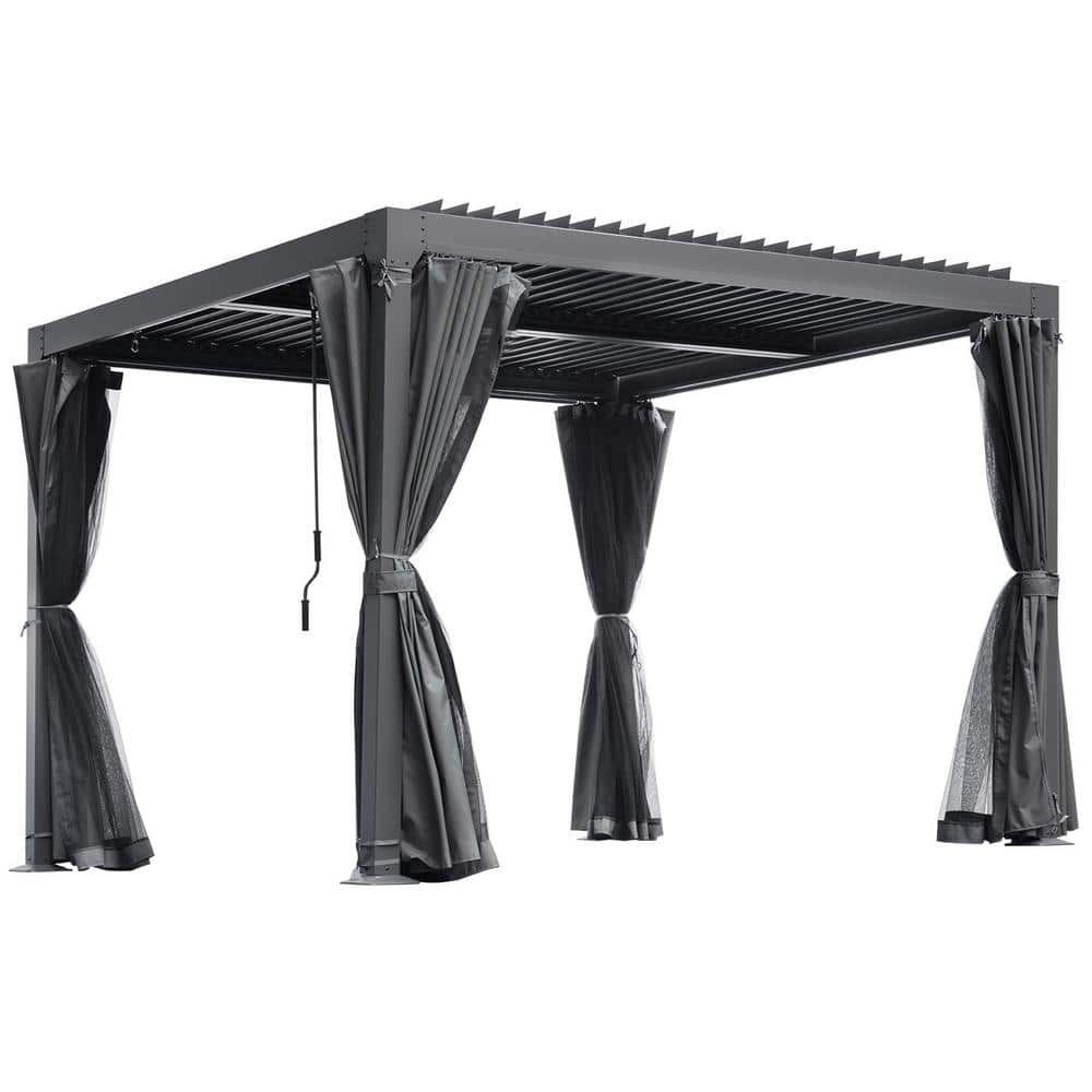 10 ft. x 10 ft. Outdoor Louvered Pergola with Adjustable Aluminum Rainproof