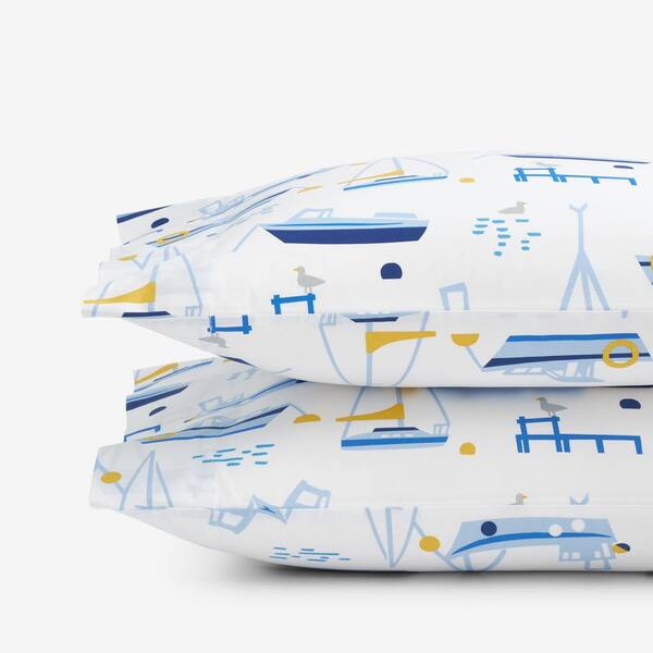 The Company Store Company Cotton Marina Boats White Multi Cotton Percale King Pillowcase (Set of 2)