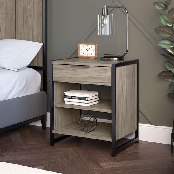 Bush Furniture Atria 1-Drawer Modern Hickory Nightstand in 25 in. H x 21 in. W x 17 in. D
