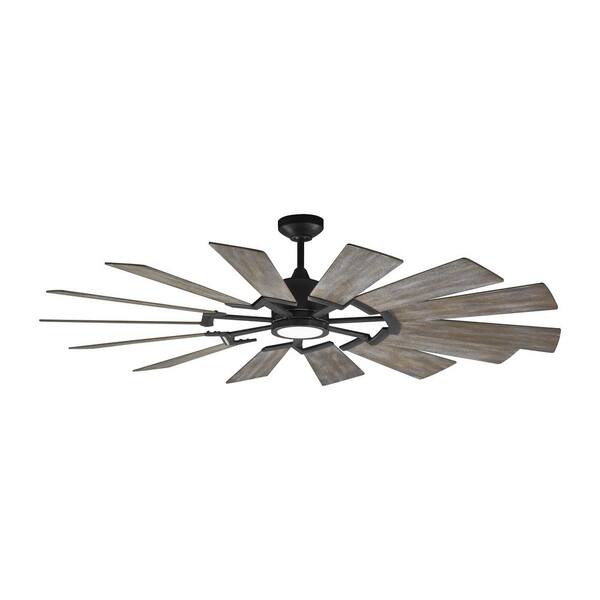 Generation Lighting - Prairie 62 in. LED Indoor/Outdoor Aged Pewter Ceiling Fan with Light Grey Weathered Oak Blades, Light Kit and Remote