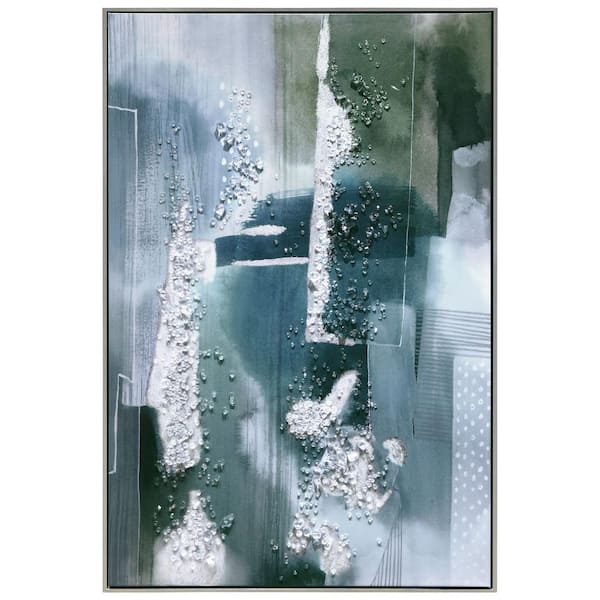 Empire Art Direct Silver Mist I Crystallus Epoxy Coated Wrapped Framed Glossy Canvas Wall Art Heavy Acrylic Crystal Shards 32 in. x 48 in.
