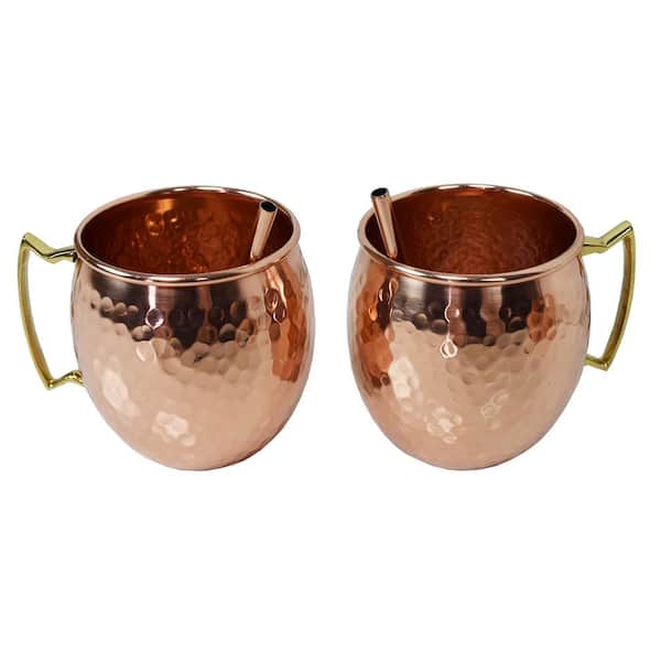100% Pure Copper Round Handle Moscow Mule Hammered Mug Handmade Set of 2 Mugs 