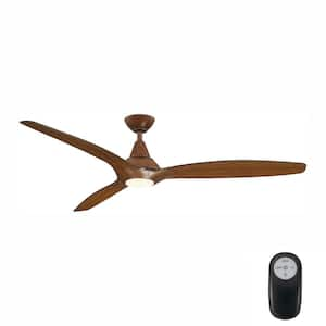 Tidal Breeze 60 in. LED Indoor Distressed Koa Ceiling Fan with Light Kit and Remote Control