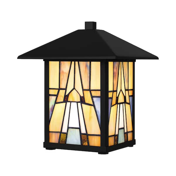 Home Decorators Collection Waterville 10 in. Matte Black Table Lamp with Tiffany Style Glass Shade