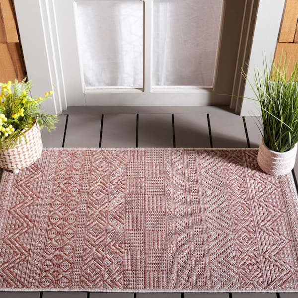 Courtyard Beige/Rust 2 ft. x 4 ft. Striped Tribal Chevron Indoor/Outdoor Area Rug