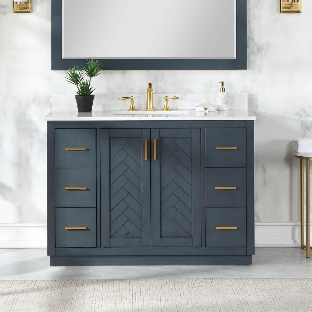 Altair Gazsi 48 In W X 22 In D X 34 In H Bath Vanity In Classic Blue With Grain White