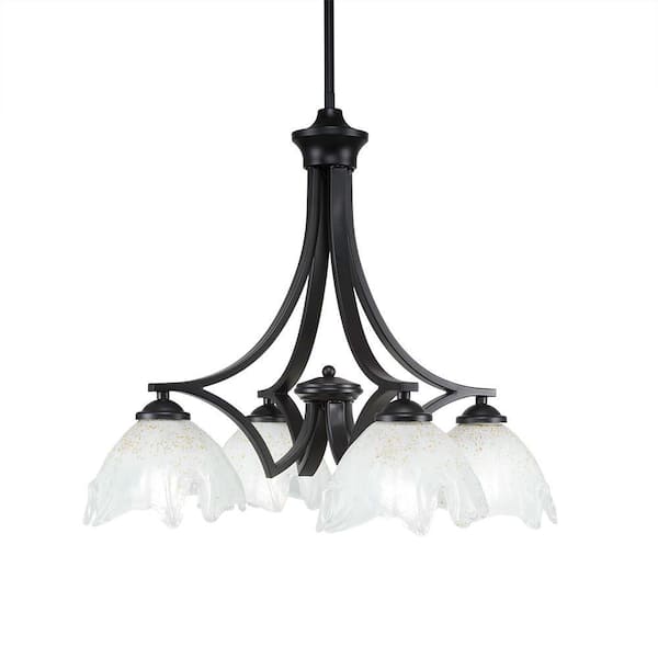 Unbranded Clevelend 4-Light Matte Black Chandelier, Round Chandelier with 7 in. Gold Ice Glass Shades, No bulbs included