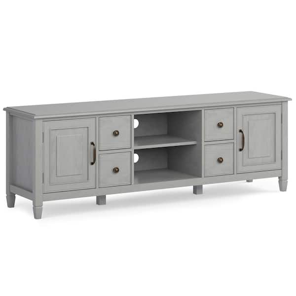 Simpli Home Connaught SOLID WOOD 72 in. Wide Traditional TV Media Stand in Fog Grey For TVs up to 80 in.